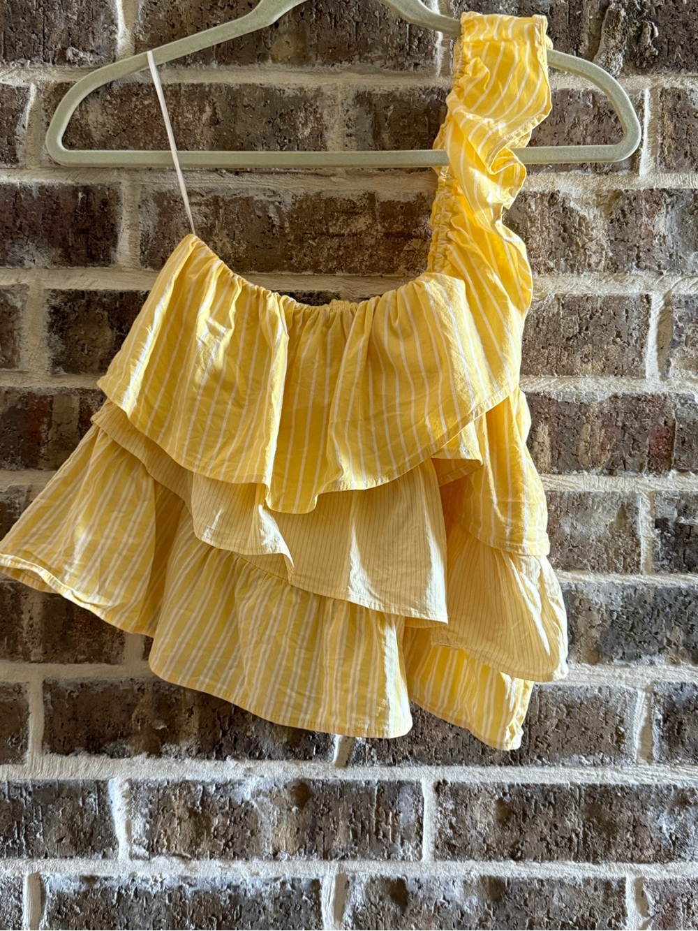 Anthropologie Yellow Striped Ruffle One-Shoulder Crop Top